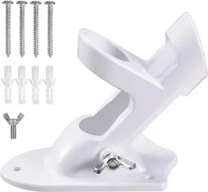 Flag Pole Holder Brackets,  1" Flag Pole Mounting Bracket with Hardwares for House Wall Mount, 1" Inner Diameter, Two Positions & Aluminium Alloy, Rust Free Coated (White - 1 Pack)