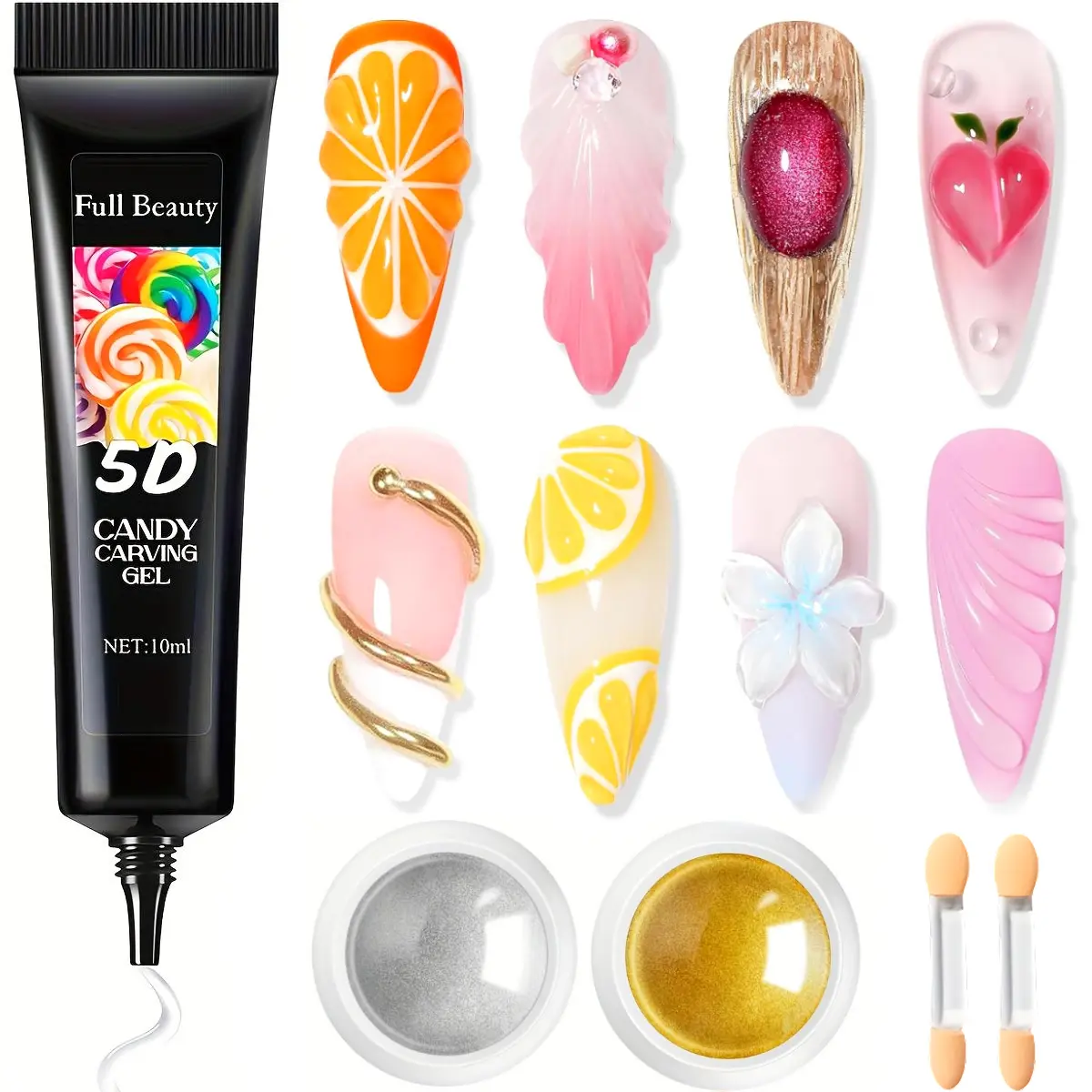 3D Nail Gel Art  - 15g Sculpting Gel Nail Glue with Gold Silver Chrome Nail Powder for Nail Art Non-Sticky Hand Hard Gel Carving Gel for Chrome Powder for Art Home DIY