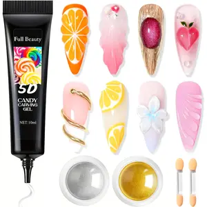 3D Nail Gel Art  - 15g Sculpting Gel Nail Glue with Gold Silver Chrome Nail Powder for Nail Art Non-Sticky Hand Hard Gel Carving Gel for Chrome Powder for Art Home DIY