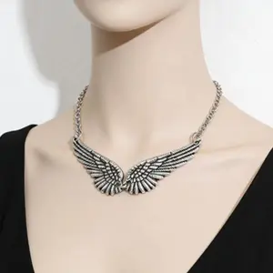 Vintage Y2K Personality Sliver Color Angel's Wings Necklace for Women Men Fashion Collar Chain Party Necklaces Jewelry Gifts