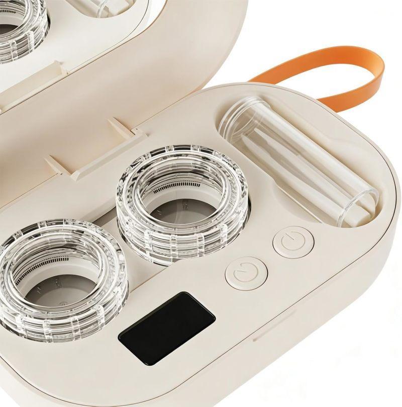 Ultrasonic Rechargeable Contact Lens Cleaner with Vanity Mirror - Portable Cleaning Case for Hard & Soft Lenses, 2 Cleaning Modes, Deep Daily Cleaning for Travel, Sports, Office & Home