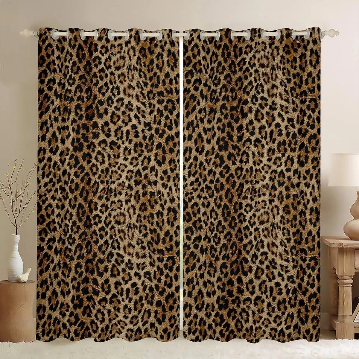 Leopard Blackout Curtains,Cheetah Print Darkening Drapes for Bedroom for Kids Boys Girls Animal Window Curtains Safari Living Room Window Treatments (2 Panels )