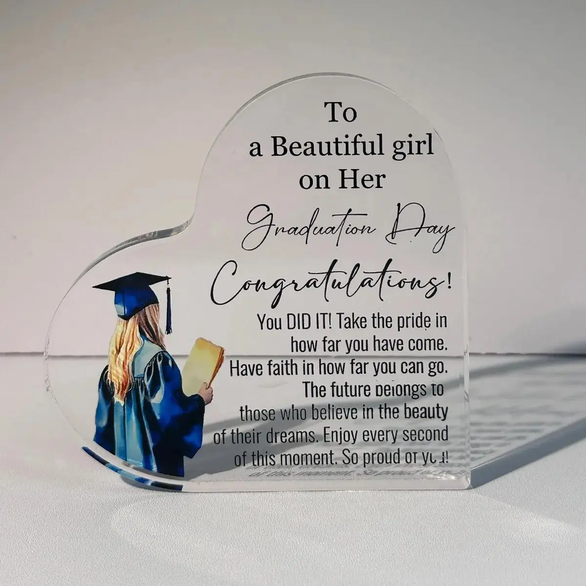 Acrylic Heart-Shaped Inspirational Graduation Gifts For Her Him, High School College Masters Degree PhD Graduation Gifts For Students, 2026 Graduation Keepsake For Daughter Son Sister Girlfriend , Inspirational Quote Desk Decor, Graduation Souvenir
