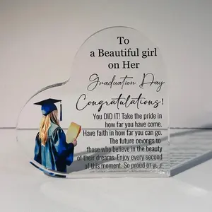 Acrylic Heart-Shaped Inspirational Graduation Gifts For Her Him, High School College Masters Degree PhD Graduation Gifts For Students, 2026 Graduation Keepsake For Daughter Son Sister Girlfriend , Inspirational Quote Desk Decor, Graduation Souvenir