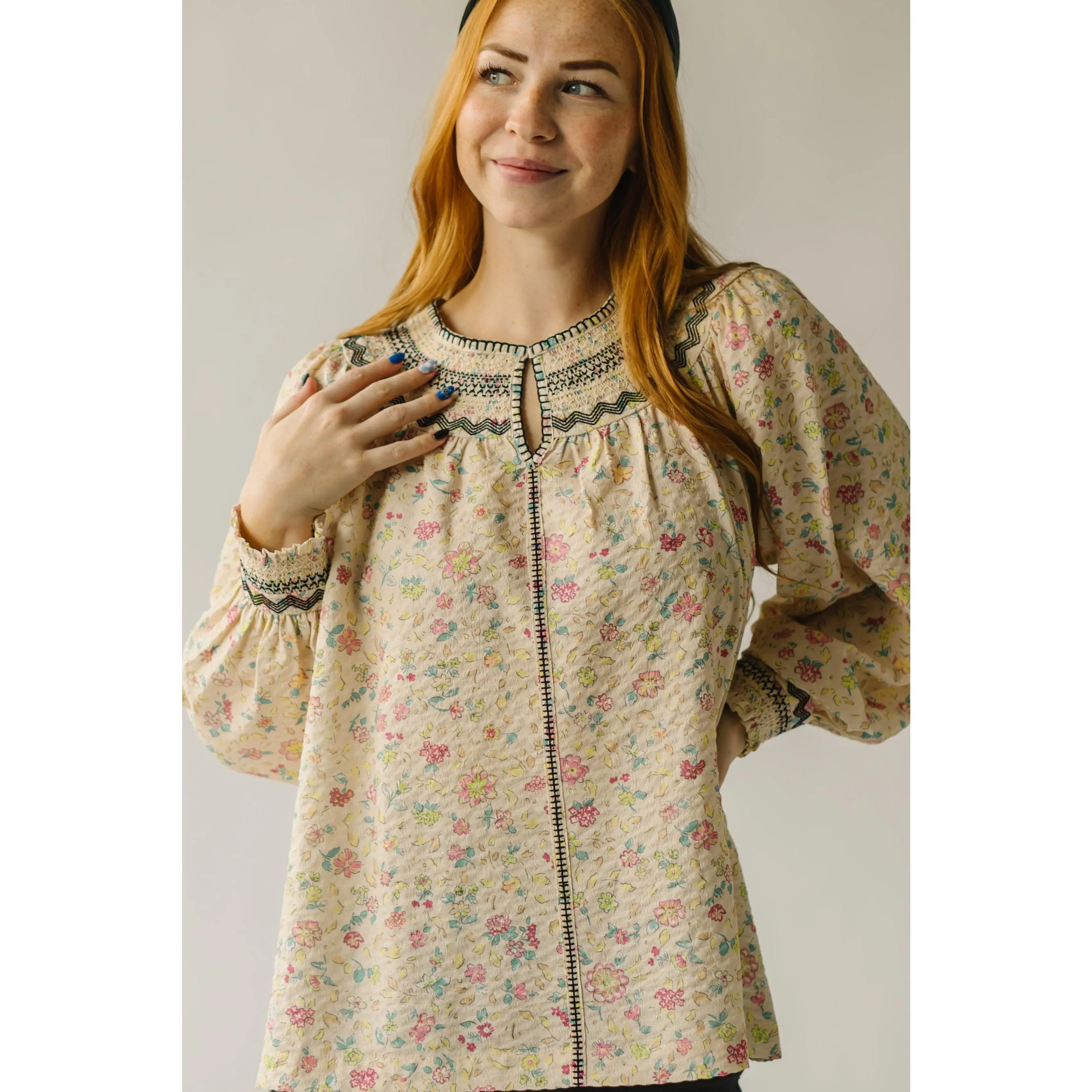 The Weaver Embroidered Detail Blouse in Cream Floral