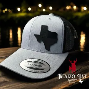 Black on Heather Grey/Black Texas State with Flag Leather Patch Snapback Yupoong Hat Baseball Cap