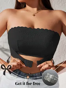 Women's Plus Size Lace Unlined  strapless Bra, Non-Slip Comfortable Wire-Free skin-friendly Elegant Chic Fitted Bandeau ,Slimming Breathable Underwear, for Daily Wear & off-shoulder Dresses