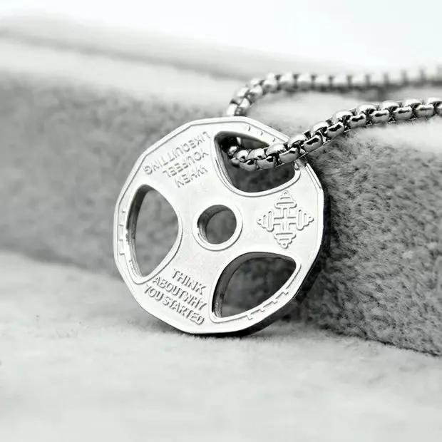 Fitness dumbbell disc sports barbell necklace men's trendy pendant titanium steel jewelry versatile accessory safety pin