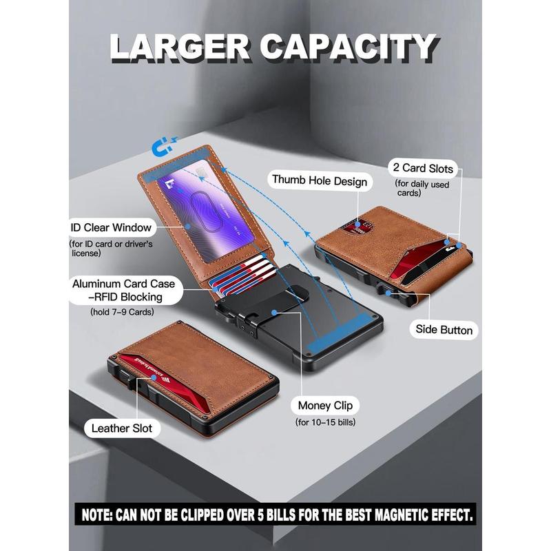 Minimalist Men’s Slim Wallet: 9 - 13 Cards, Money Clip, ID Window.RFID - Blocking, Aluminum Bifold Pop - Up
