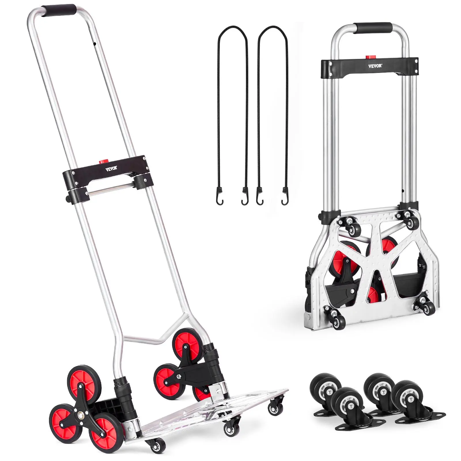Spring new arrivals Stair Climbing Cart, 260 lbs Capacity Stair Climber Hand Truck and Dolly, Heavy-Duty Folding Trolley Cart with Telescoping Handle, 10 Wheels & 2 Elastic Ropes for Home Shopping Moving Warehouse