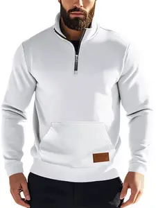 Men's Fitted Casual Hoodie, Fall & Winter Plain Design, Half-Zip Stand Collar Pullover, Comfortable Daily Wear