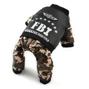 FBI Camouflage Dog Coat & Jumpsuit Pants - Winter Thicken Pet Clothing with Button Design for Easy Wear & Wash - Comfortable Cotton Polyester Material for Cold Weather