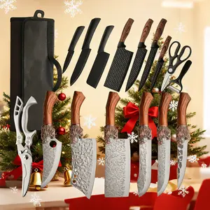 7-piece professional stainless steel kitchen knife set - including bone removal, slicing, carving, fish knife, butcher knife, and scissors - super sharp, suitable for meat and fish, Christmas gift premium  knifeset  of  cleaver