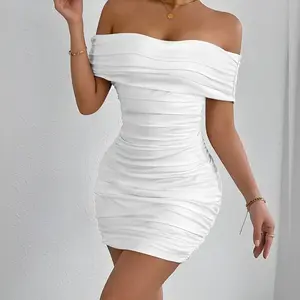 2025 New Women's Dress European and American Sexy off-Shoulder Fashion Skinny Sheath Dress