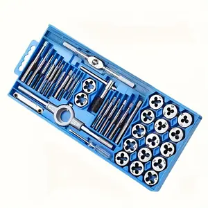 40pcs Tap and Die Set, SAE & Metric Tap Die Wrench Set, Metric Standard M3 to M12 Coarse Fine Rethreading Threads Bits for Cutting External and Internal Threads, NC, NF, NPT Repair Tools Versatile Stainless Steel Auto
