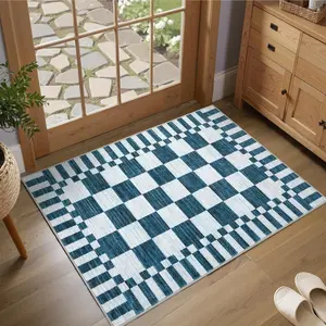 Checkered Carpet Rug, Entrance doormat,Blue and white gradient checkerboard pattern floor mat,Soft and comfortable floor mat,Anti-slip rugs, checkerboard pattern rugs, and washable living room rugs are suitable for entryways, kitchens, hallways, bathroom