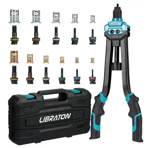 LIBRATON 16" Rivet Nut Tool, Rivet Nut Gun, Hand Rivet Nut Setter with 110Counts Rivet Nuts, 11Counts Metric & SAE Interchangeable Mandrels and Carrying Case, Easy Replace