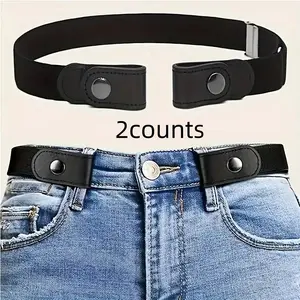 Adjustable Elastic Waist Belts, Leather Zipper Design, Comfortable Durable Casual Accessory, Fashion Simple Style, Pack of 2