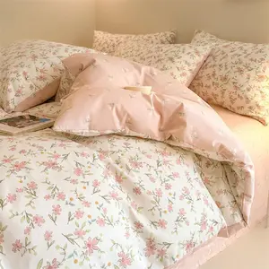 Floral Duvet Cover Queen Size Pink Flower Reversible Bedding Set Flower Botanical Soft & Lightweight Microfiber Comforter Cover Set with Zipper Closure and 2 Pillowcases