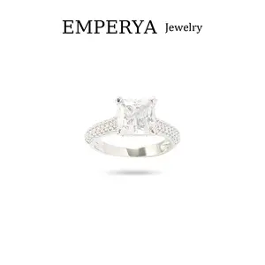EMPERYA Luxury Princess Cut Cubic Zirconia Engagement Ring | Sparkling Pave Band Statement Ring | Elegant Wedding Band Jewelry Gift for Women