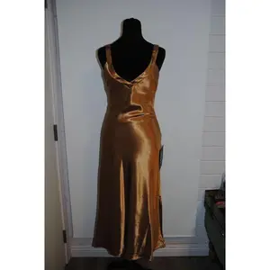 gold Lulus gold satin dress open back, S