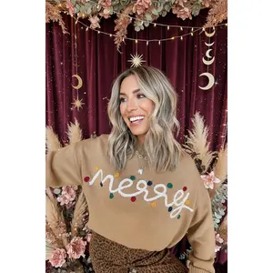 Smoke Gray Merry Colorful Dot Detail Christmas Dolman Sweater