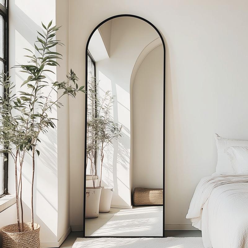 71" Full-Length Mirror with Stand - Freestanding/Wall-Mounted Floor Mirror, Shatterproof Nano Glass & Aluminum Frame, Right Angle/Rounded Corners (Gold/Black)