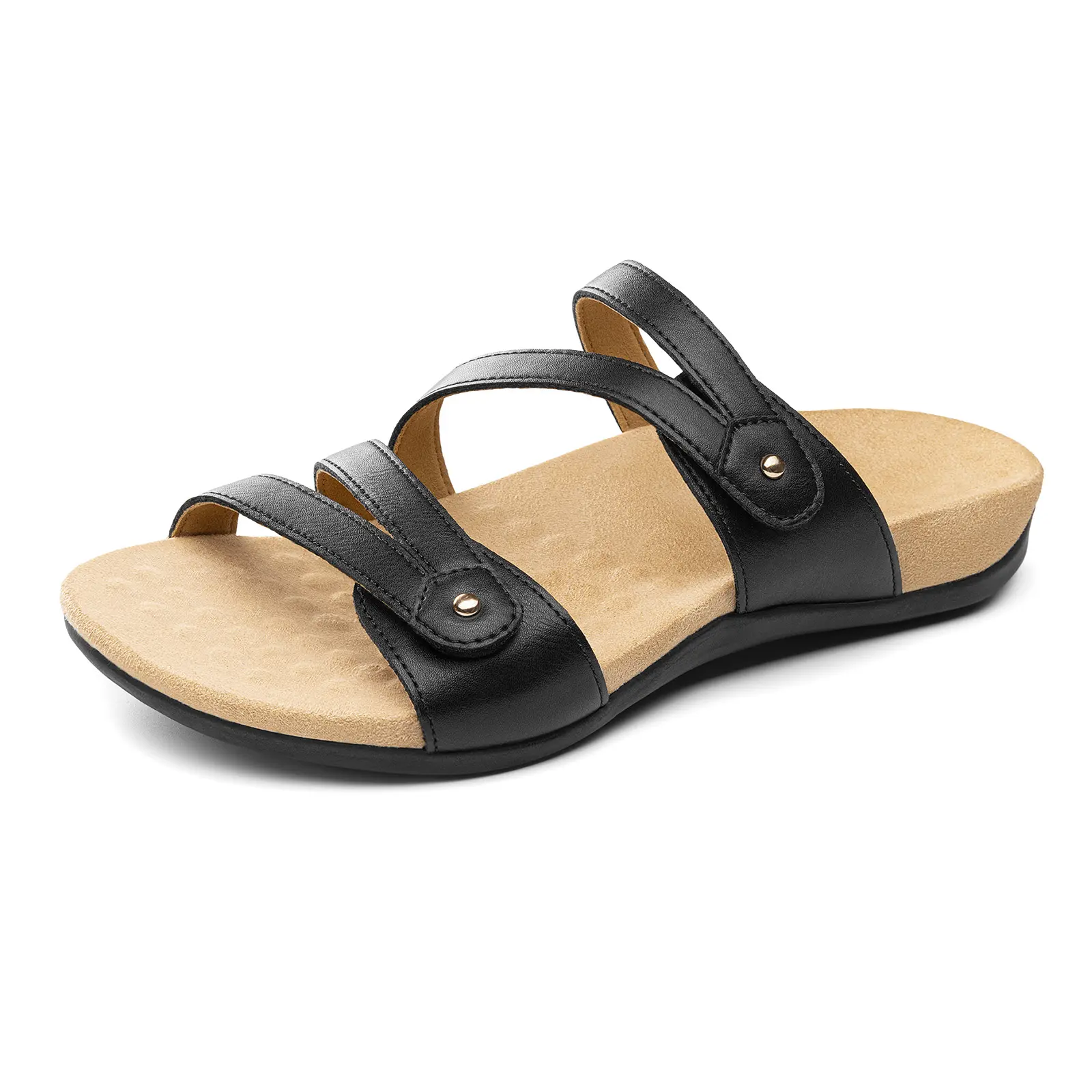 Rihero Women's Orthopedic Arch Support Flat Sandals - Adjustable Hook Closure Casual Slide Walking Footwear, Ideal for Summer Wear