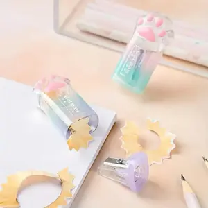 Cute Cat Paw Pencil Sharpener Set, Gradient Colors Blue, Manual Non-Electric, Small Portable, School Office Art Supplies Gift, Office Desk Accessories