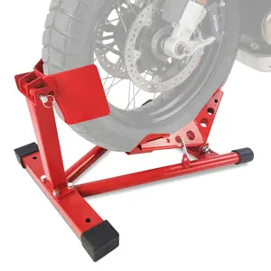Heavy-Duty Global Motorcycle Wheel Chock & Front Stand - 1500LB Capacity - Adjustable for 12''-21'' Tires - Secure Suspension Component Heavy-Duty Global Motorcycle Wheel Chock & Front Stand for Trailers, Cruisers, Sport & Dirt Bikes - Red