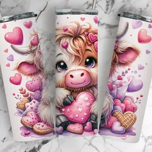 Valentine’s Baby Highland Cow Heart Cookies Bottle Drinkware