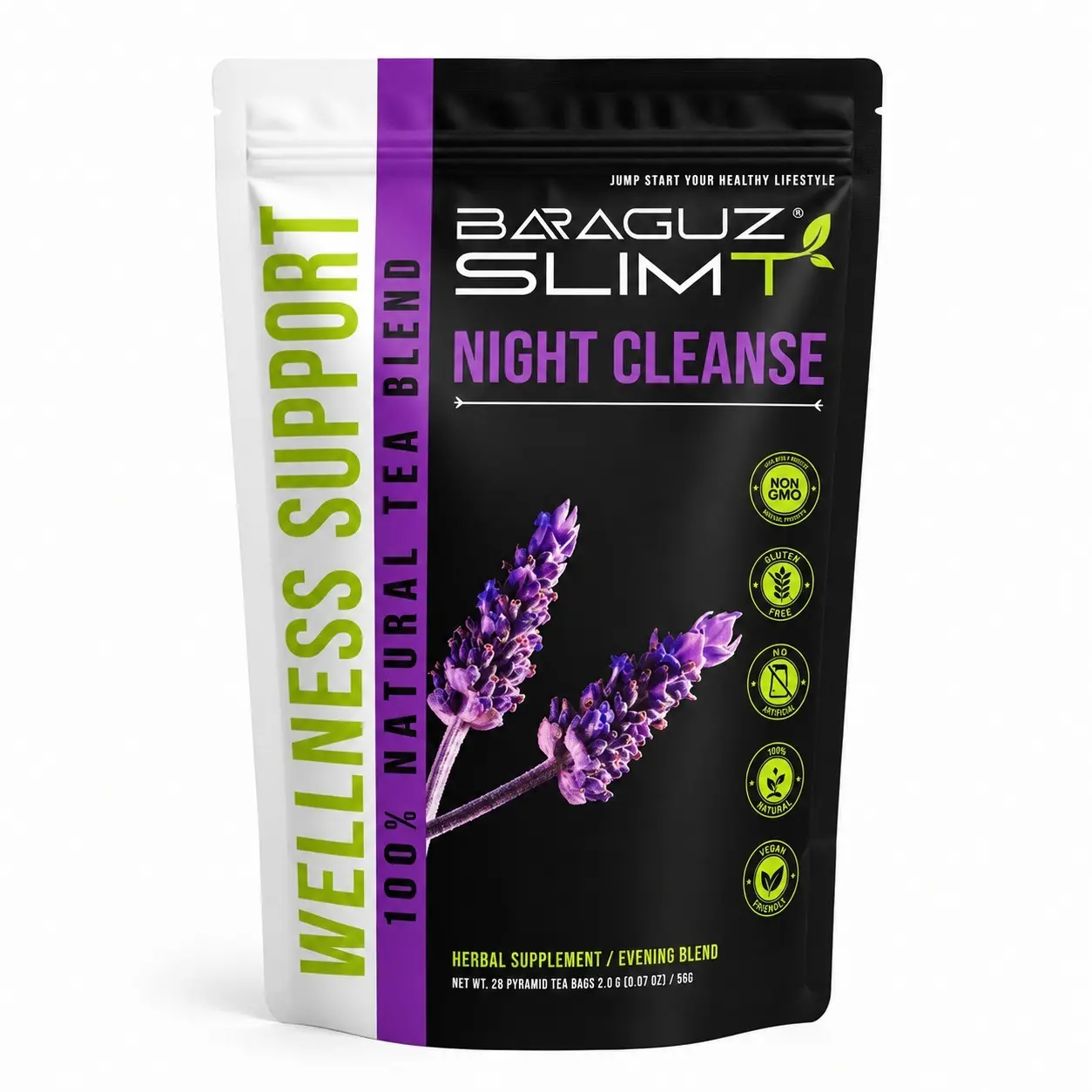 Baraguz  Night Cleanse Herbal Tea  | Chamomile, Lavender & Dandelion Root | 3,000mg Herbal Blend, 56g