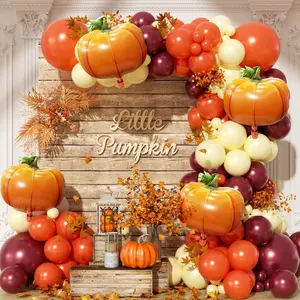 Fall Balloon Arch Garland Kit 153pcs with Pumpkins, Thanksgiving Balloons Arch Kit Burnt Orange Burgundy Yellow Balloons Different Sizes for Little Pumpkin Birthday Baby Shower Decoration