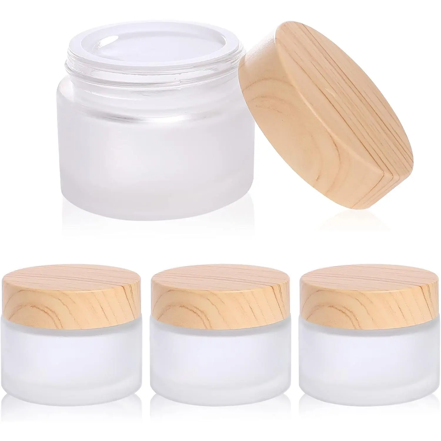 50 Gram/ml Glass  Containers with lids,Round Frosted  Jars with Leakproof lids,Small Empty Glass Sample Jars for Makeup Lip Scrub Balm  Sample Eye  DIY (4 PACK 50ML)