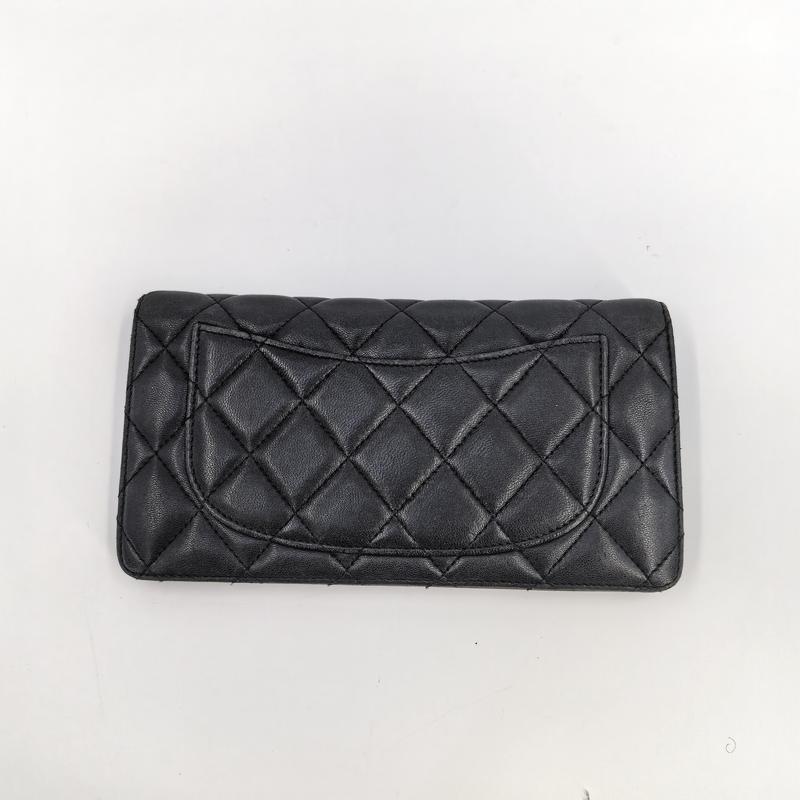 Pre-owned CHANEL Leather Small Leather Goods Bifold Wallet Vintage Black Lambskin JY00119