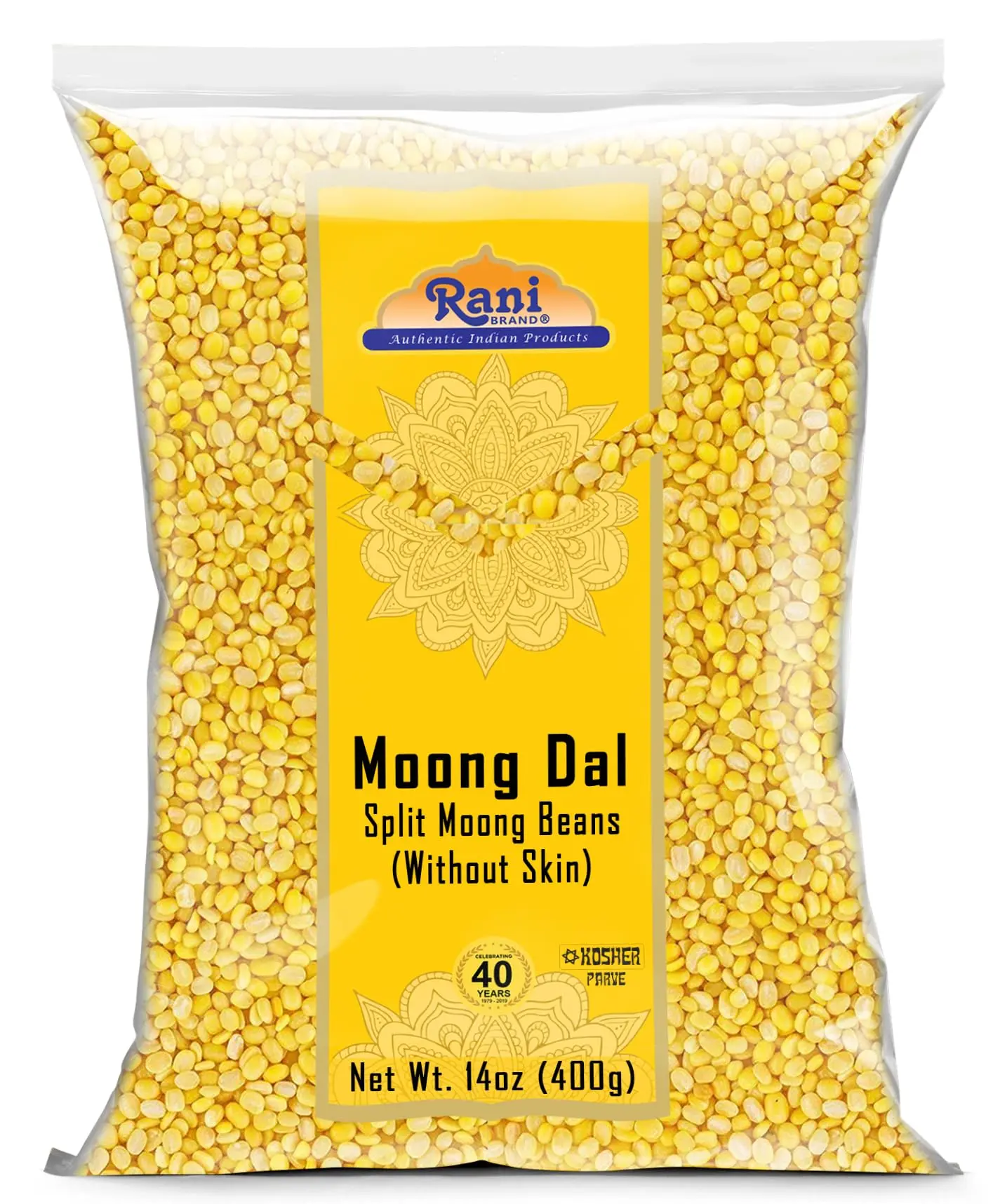 Rani Moong Dal (Split Mung Beans Without Skin) Lentils Indian 14oz (400g) ~ All Natural | Gluten Friendly | Non-GMO | Kosher | Vegan | Indian Origin