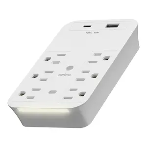 LIDER 6-Outlet Expander with Surge Protector, USB Type A/C, 1 Type A and 1 Type C Ports, 60W Power Delivery, Max Combined 65W, LED Surge Protection Indicator, Protect up to 1500J, Compatible with Decorator and Standard Duplex, Guide Light