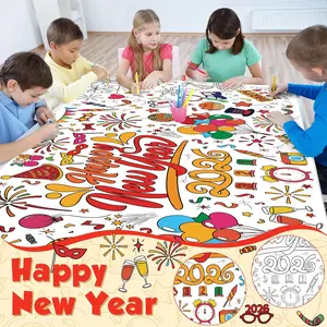 Happy New Year Giant /Tablecloth - New Years Decorations 2026-30 x 72 Inches Jumbo Coloring Banner Kids Crafts Activities Party