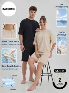 Katch Me Chic Unisex Basic Cool Touch Short Sleeve Top & Shorts Loungewear Co-ord, Lightweight Ice Feel Skin-Friendly Loose Sleepwear Two Piece Sets, UV-Protective High Stretch Pajama Set for Spring & Summer #TikTokMadeMeBuyIt #NightwearSet #Pajamas