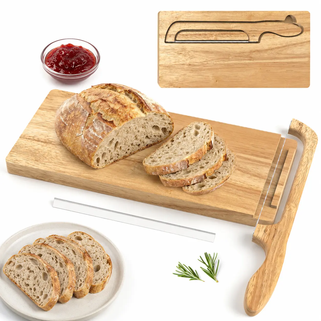 Sourdough Bread Knife and Cutting Board Set, 2-in-1 Magnetic Knife Board Set, Stainless Steel Serrated Bow Knife, Right and Left Handed, Solid Wood Cutting Board, Large Size (17.3*7.9*1inchs), Serving Tray, Gift for Baking Lovers, Housewarming Gift