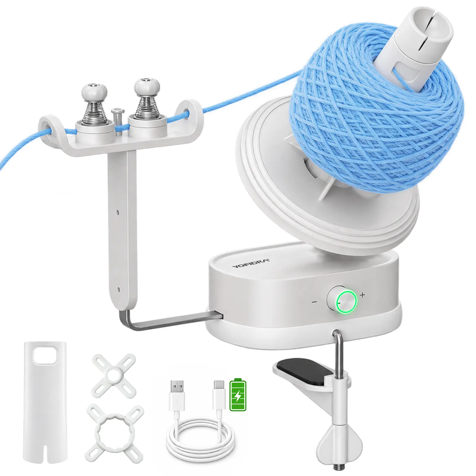 Electric Yarn Winder, Auto Yarn Ball Winder 15oz Large Capacity for Crocheting with Stepless Speed & Dual-Spring Tension, USB Rechargeable Cordless Yarn Cake Winder Yarn Spinner for Crochet Lovers