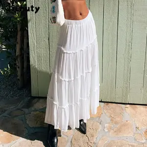 Women's Y2K Long Skirts Floral Print/Solid Color Elastic Waist Skirts Spring Summer Big Swing Loose Casual Skirts Spandex Womenswear Polyester Basic Comfort Lady