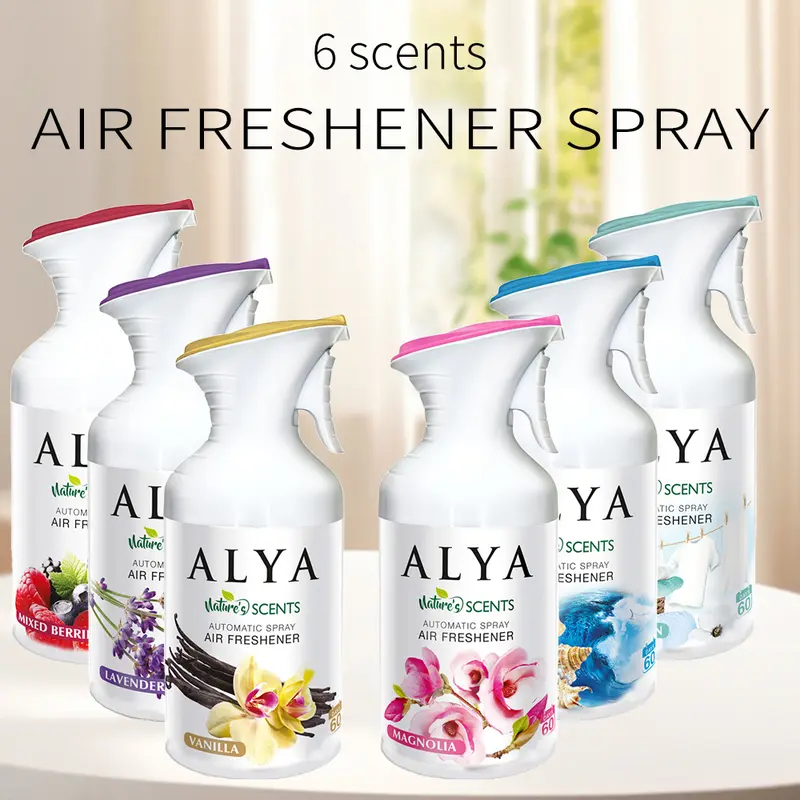 4 PCS (250/ML Each) Air Freshener Spray For Home, 6 Scents - With Lavender, Cool Linen, Magnolia, Mixed Berries, Ocean And Vanilla, Multi-Purpose Room Automatic Spray,ldeal For Car, Offce, Home, Bathroom, Fabric, Closet Fresh Scent