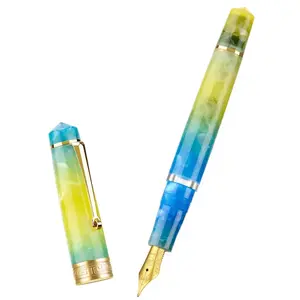 Gradual Yellow Asvine P20 Fountain Pen Resin Pen with Iridium F Nib Gold Trim Smooth Writer Collection in Set