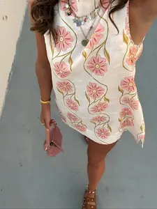 Women's Floral Print Tank Dress, Casual Sleeveless Dress for Summer, Ladies Clothes for Beach Holiday Vacation, Boho Slight Stretch