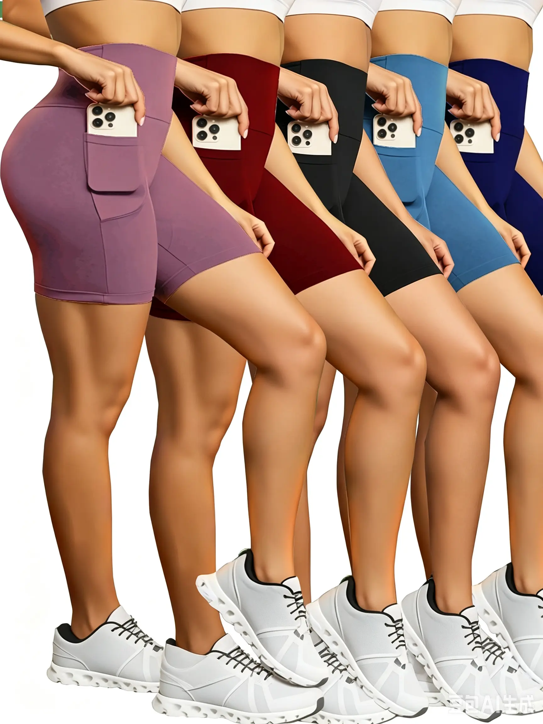 5-Pack Quick-Dry Bare Feel High-Waisted Tight Yoga Shorts with Pockets for Running & Fitness – Compression Bermuda Shorts