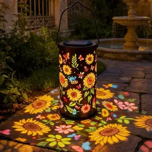 Colorful Sunflower Glow Solar Garden Lantern - Outdoor Waterproof Decorative Hanging Solar Lights, Metal Solar Powered Garden Decor for Patio, Yard, Gifts, Lamp, Decoration