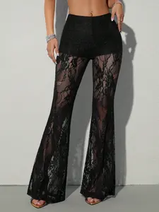 Women's Tight-Fitting Lace Sexy Bell Bottom Pants, Stylish and Comfortable High Waist Design, Perfect for Casual and Party Wear