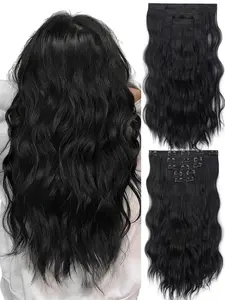 5Pcs Clip in Hair Extensions Water Wave Clip on Hair Pieces Wavy Heat Resistant Synthetic Hair Daily Use for Women