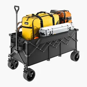 【Summervibes】VEVOR Foldable Wagon with Extended Tailgate,  450lbs & 300L Large Capacity Collapsible Wagon Cart, Heavy Duty Folding Utility Carts with All-Terrain Wheels, Outdoor Garden Cart for Groceries Camping